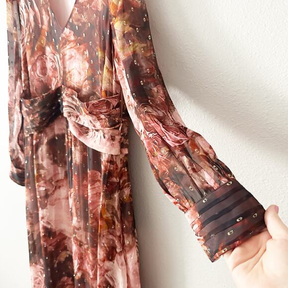 Soft Surroundings Silk & Gold Metallic Long Sleeve Rina Maxi Dress size 12 NEW - Picture 3 of 13
